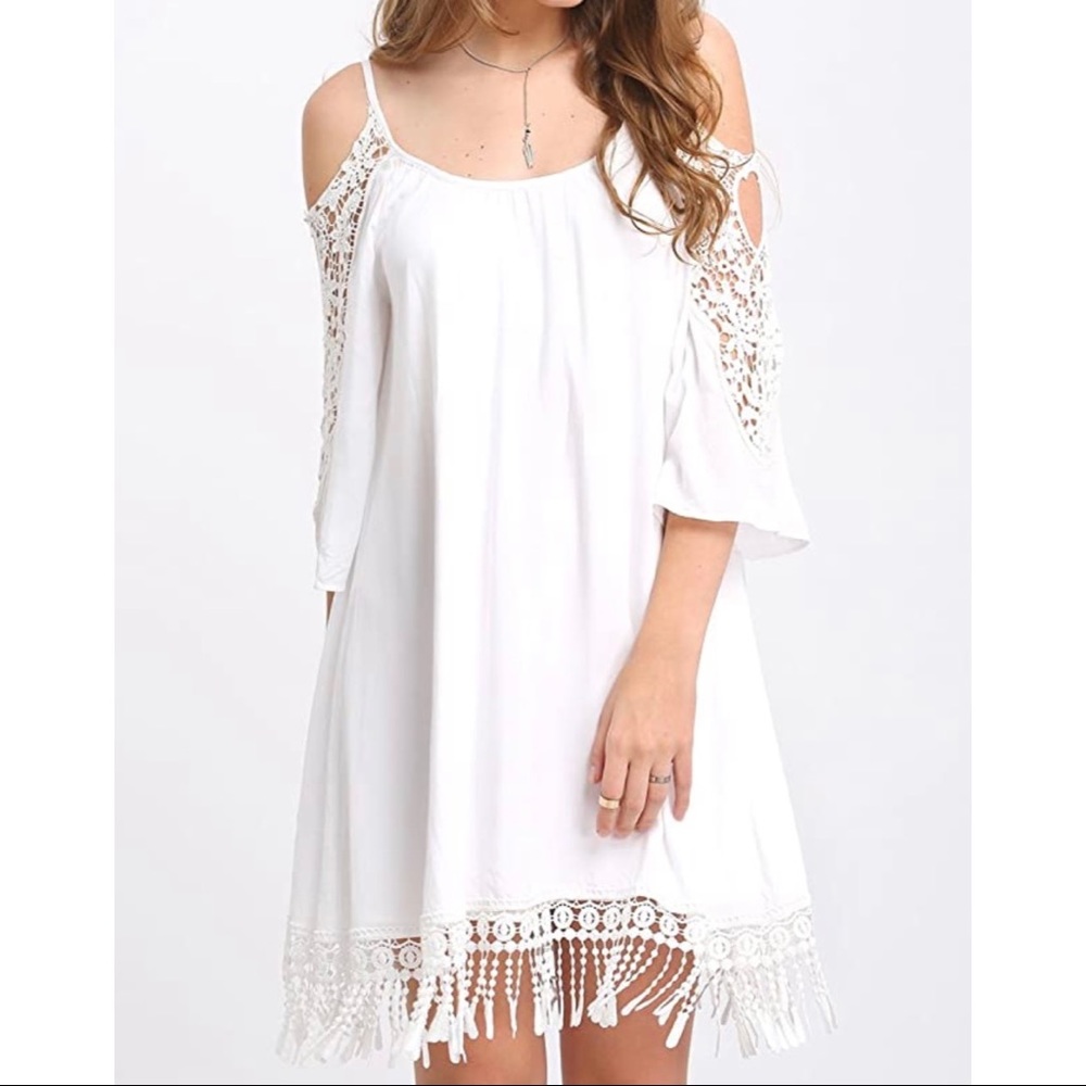 White Boho Open-Shoulder Dress